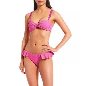NWT Gianni Bini x Jess Southern Ribbed Chain Ruffle 2 Pc. Bikini Set in Pink